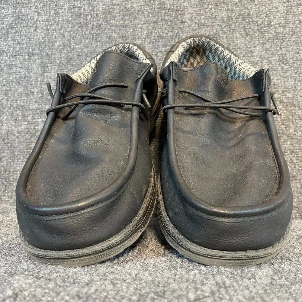 Hey Dude Mens Wally Classic Slip On Shoes Leather Comfort Loafers 11 Black